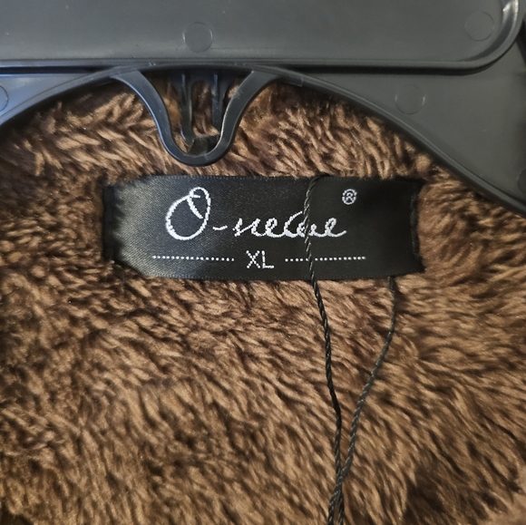 Faux Patchwork Cotton Linen Blend Faux Fur Lined Jacket Size XL - Picture 2 of 7